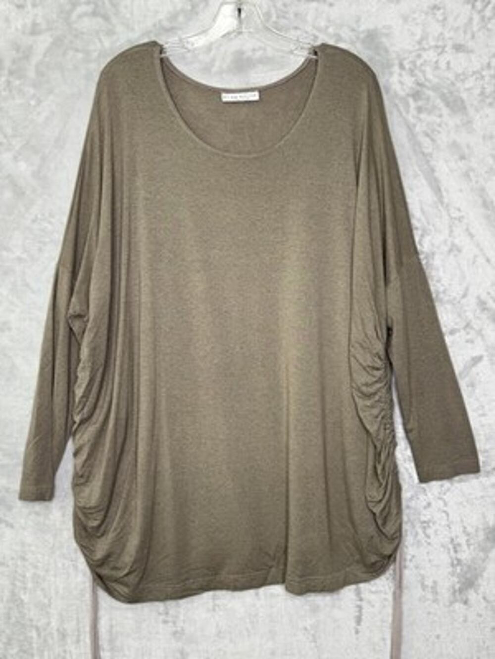 Bryn Walker Tunic Top Womens Small Brown Ruched Side Jersey Lagenlook Knit USA